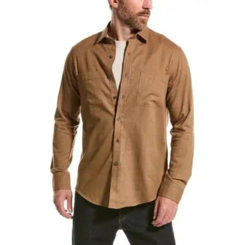 J McLaughlin Dobson Shirt Mens XL Brown Herringbone Button Up Long Sleeve